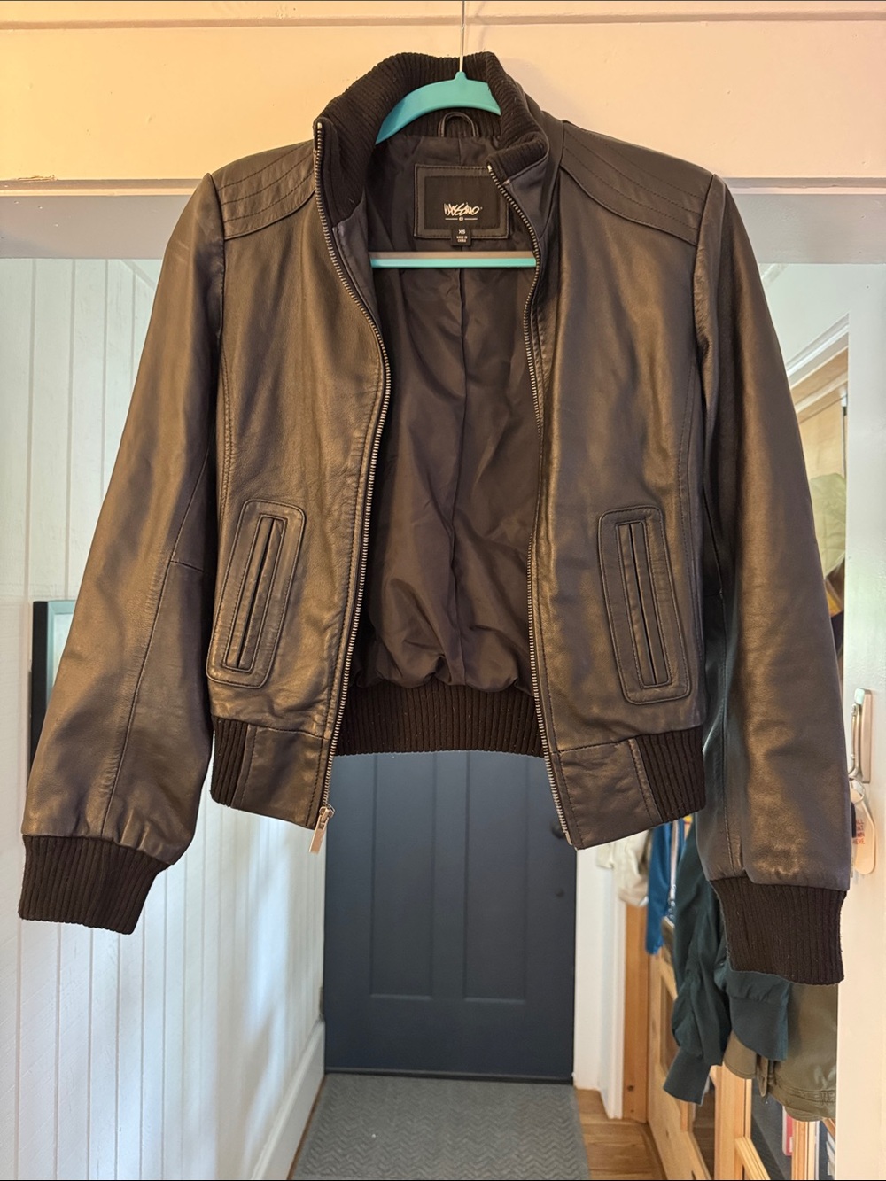 Mossimo Vintage Black Leather Bomber Jacket